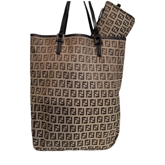 Fendi Zucca FF Logo Canvas Tote with Attached Pouch - Picture 1 of 15